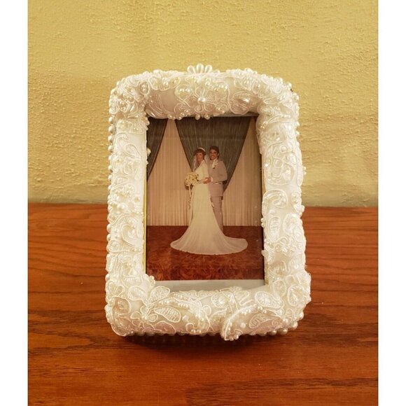 Wedding Picture Frame Anniversary Engagement Holy Communion Hand Crafted Pearls - Picture 2 of 9